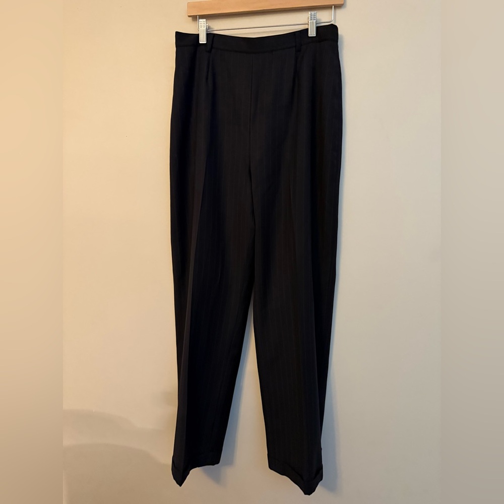 Women's High waist Navy Pinstripe Italian Wool Wide Leg Trouser by Talora